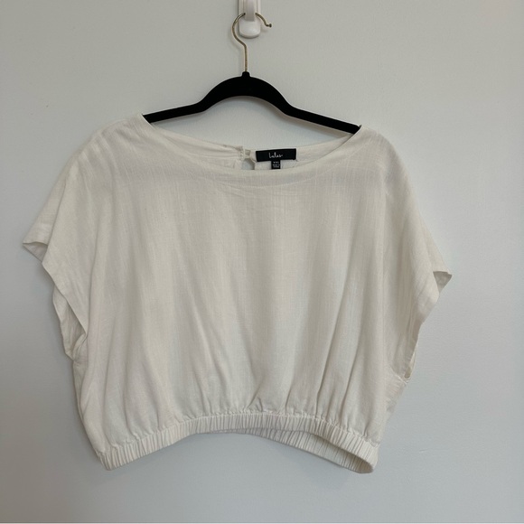Lulu's Brings You Back Ivory Short-Sleeve Elastic-Hem Crop Top - Picture 3 of 16